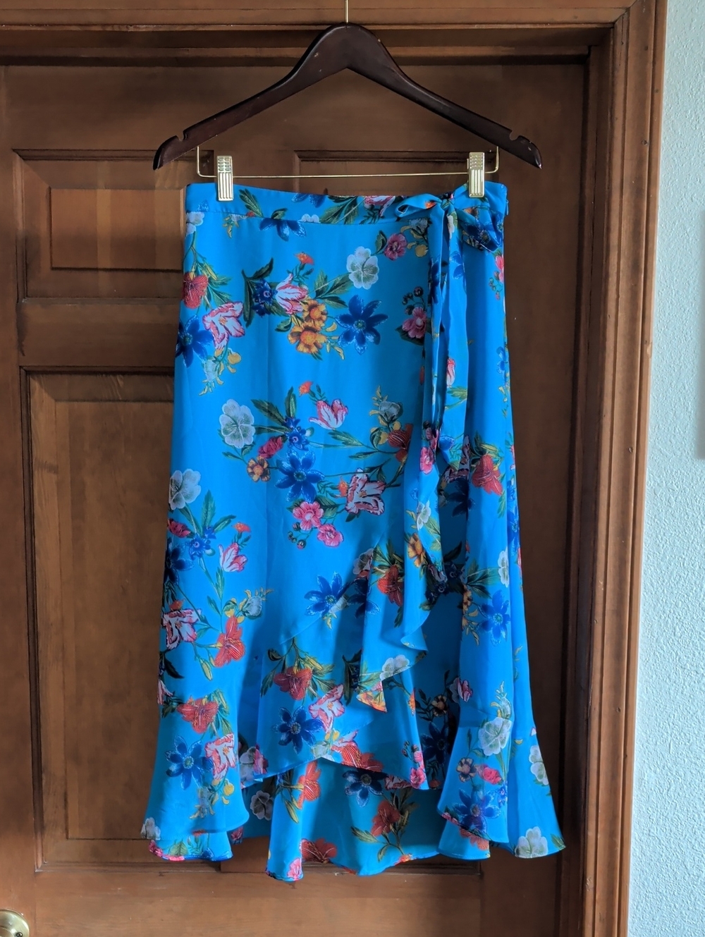Calvin Klein Bright Blue Floral Wrap Skirt